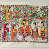 Shree Krishana Holding Govardhan Parwat Mithila/Madhubani Painting