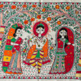 Krishna leela madhubani mithila painting cotton religious wall decor