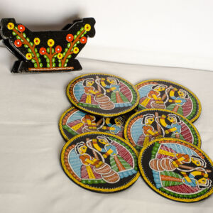 Tikuli art Hand Painted Coaster-Set of Six with Stand (Circular)