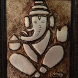 Metal Engraved Ganesha, Framed