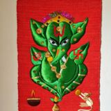 Jute Wall Hanging Silk Work Ganesha