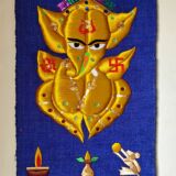 Jute Wall Hanging Silk Work Ganesha