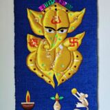 Jute Wall Hanging Silk Work Ganesha