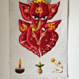 Jute Wall Hanging Silk Work Ganesha